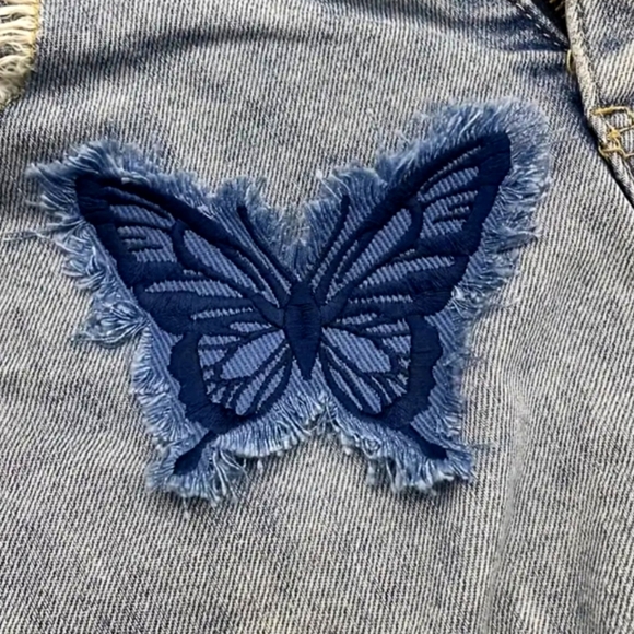 Boho Gypsy Sisters Denim - Tattered JEANS BUTTERFLY IRON ON PATCH